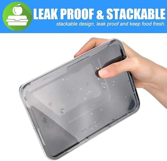 [500 ml, 15 Count, Rectangle, Black Reusable Plastic Food Storage Containers with Lid | Airtight, Microwave Safe Containers | Perfect for Meal Prep, Storage, Takeaway & Food Delivery - Image 4