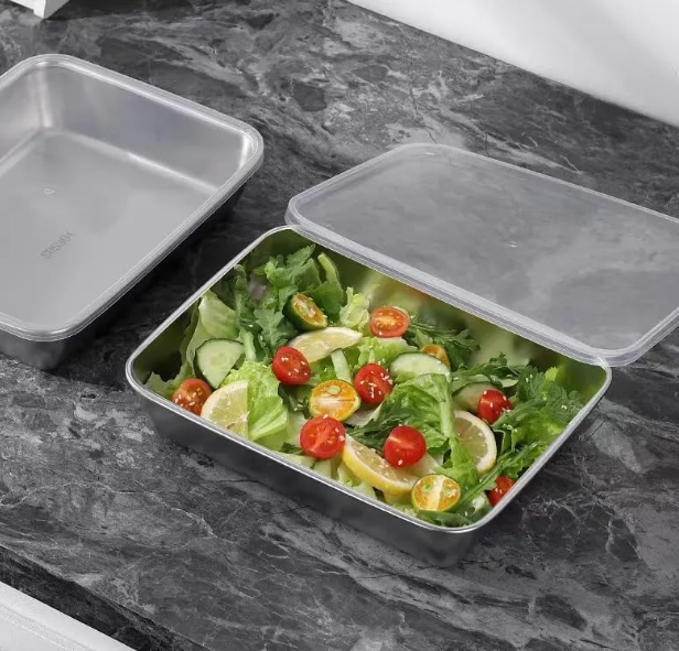 4pcs Stainless Steel Food Storage Containers with Clear Lids, Food Serving & Baking Stackable Snack Tray for Kitchen, Microwave, Freezer, BBQ Party, Office, Gym Lunch (2000ML) - Image 4